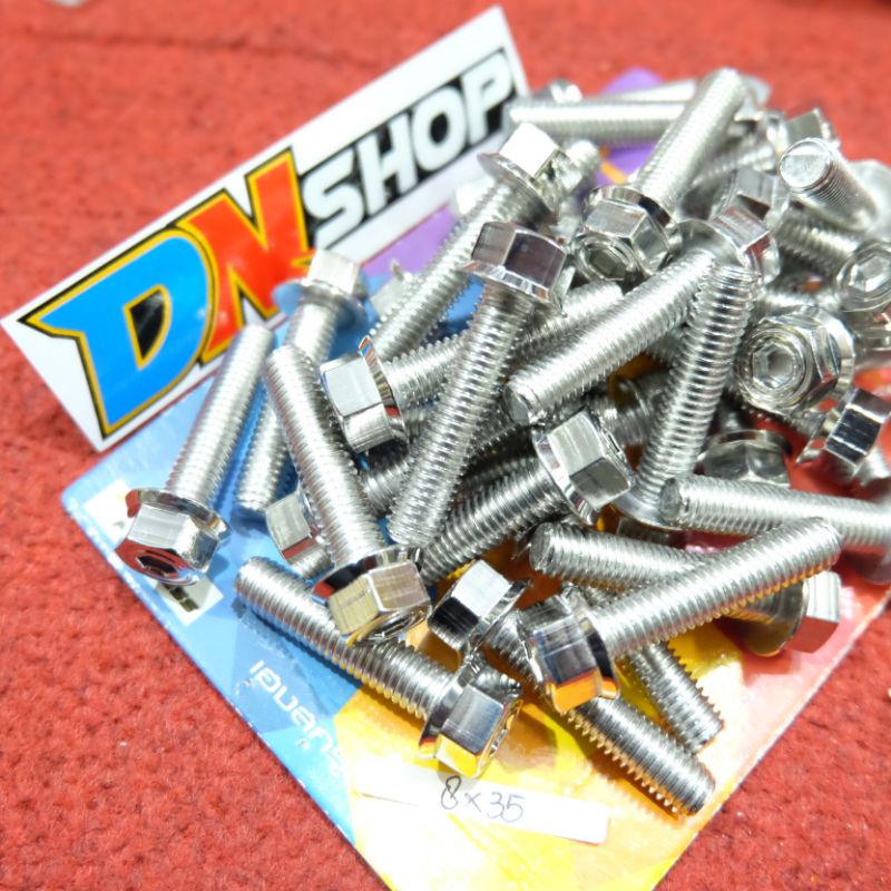 Probolt stainless 2 kunci M8x35 drat 12 panjang 35mm