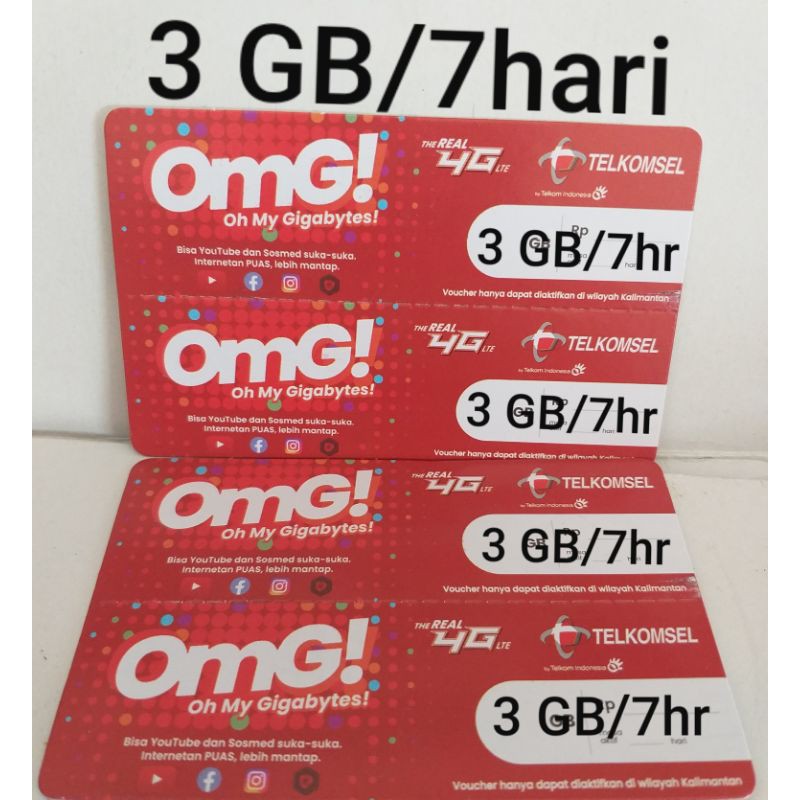 VOUCHER TELKOMSEL DATA OMG 3 GB/7H(kalbar)