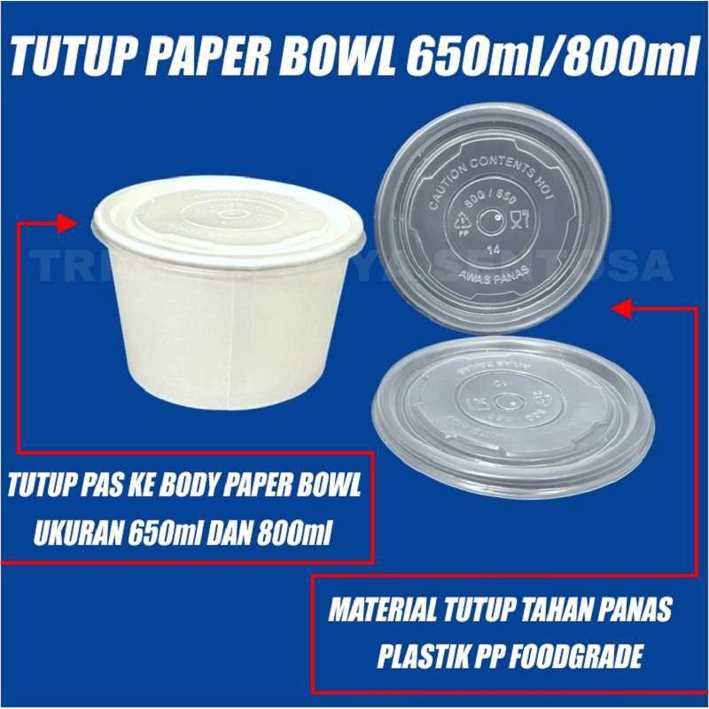 Tutup Paper Bowl 650ml n 800ml Per Pack 25pcs Hanya Lid Tutup Mangkok Kertas Surabaya
