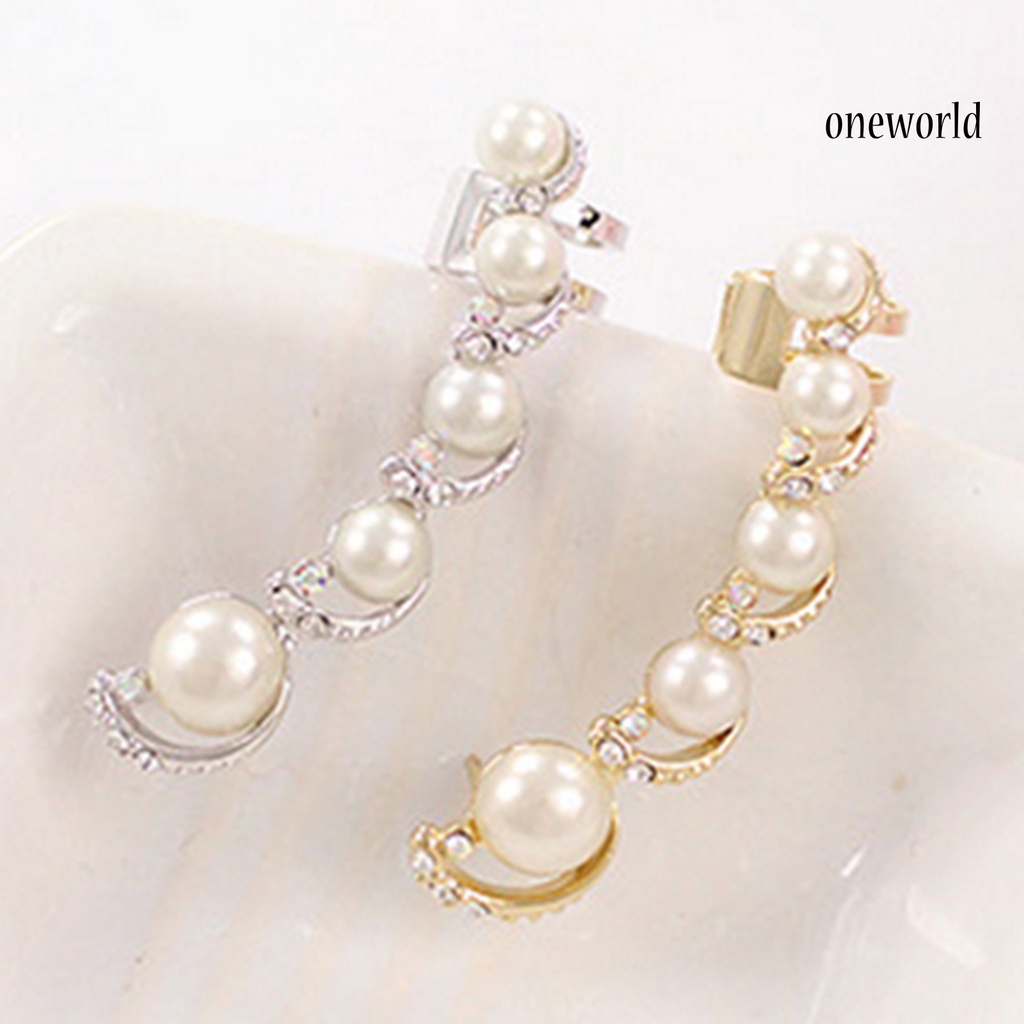 OW@ 1Pc Women Rhinestone Faux Pearl Ear Clip Cuff Earring for Left Ear