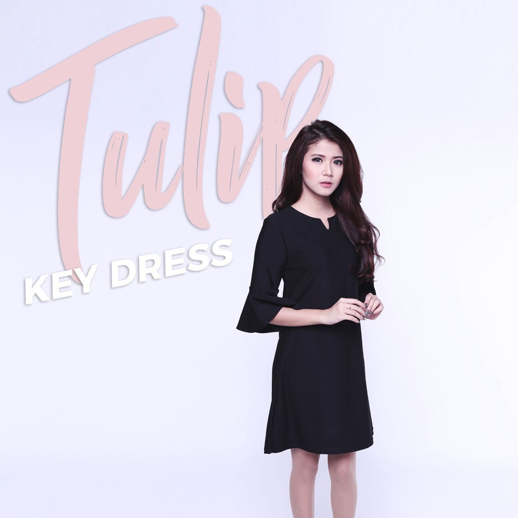 Tulip Key Dress Midi Gaun Pesta Wanita Lengan Panjang 3/4 CDR166