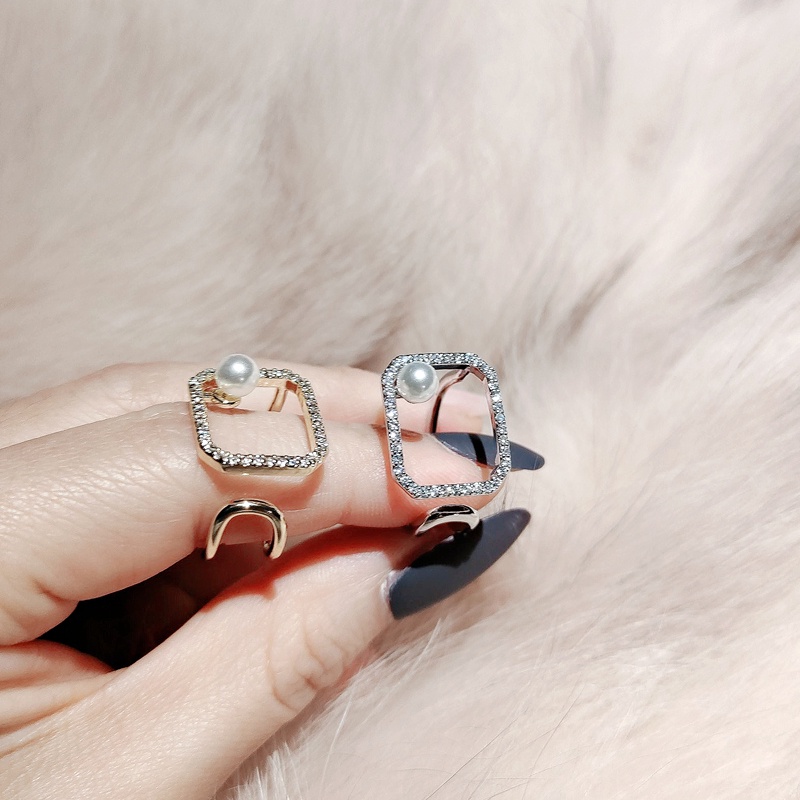 Cincin Model Terbuka Adjustable Bentuk Kotak Hias Mutiara Dan Zircon Gaya Retro