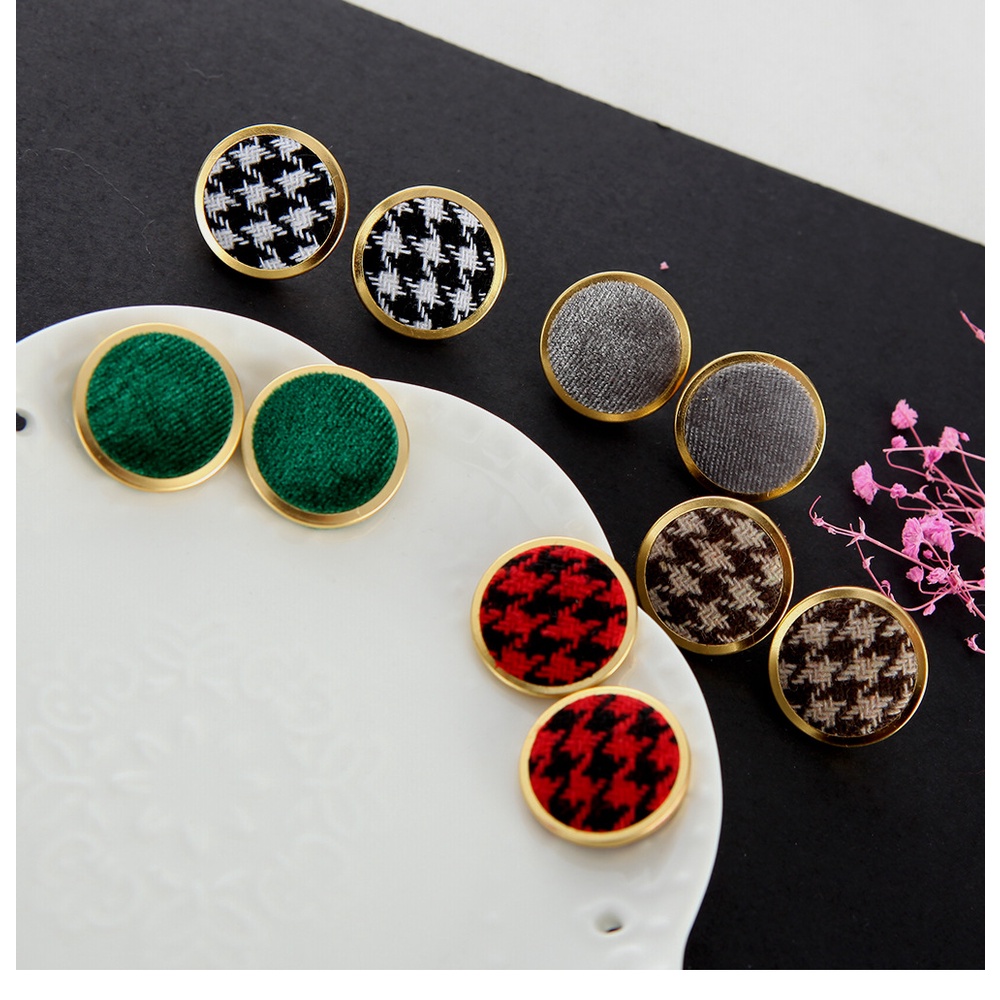 Jepang dan Korea bulat multi warna houndstooth corduroy beludru bulat Kotak-kotak anting-anting Kore