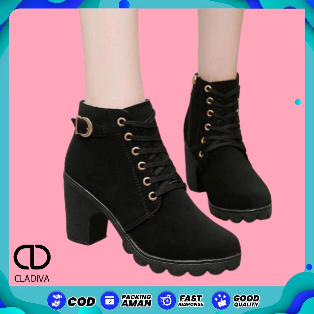 R9 ZIPER Sepatu Boots Wanita Spatu Boot Gaya Cewe Cewek Korea Korean Style Bot Perempuan Warna Hitam FSH184 Cladiva