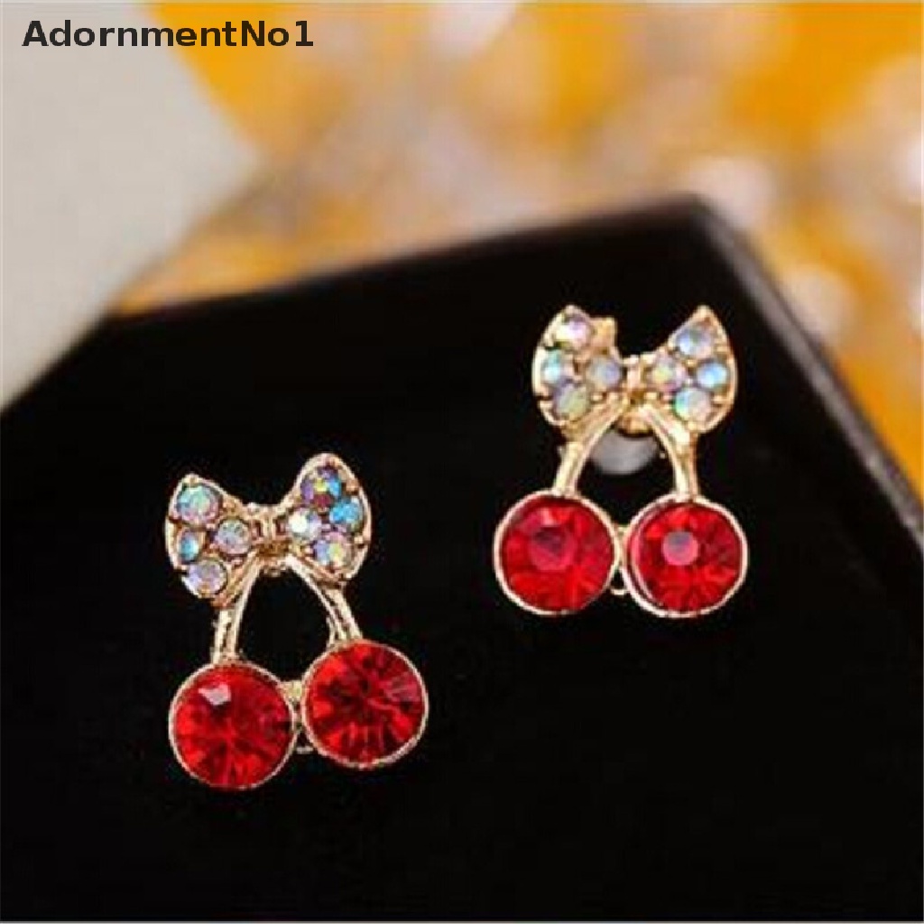 (AdornmentNo1) Anting Tusuk Bentuk Buah Ceri Aksen Berlian Imitasi Untuk Perhiasan Wanita