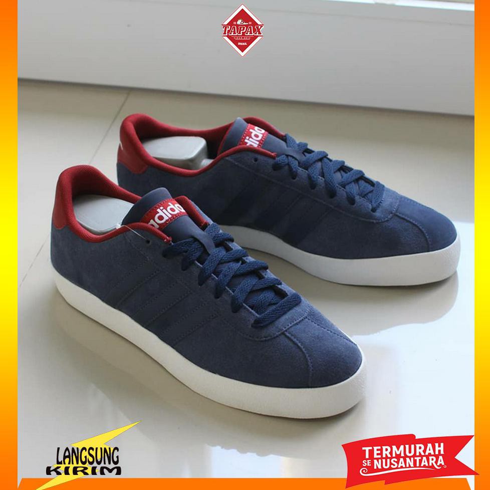 Sepatu Pria Keren Adidas VL Court Suede Navy Maroon Original Komponen Murah