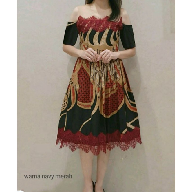 DRES BATIK WANITA MODERN / DRES BATIK WANITA KOMBINASI RENDA/ GAUN BATIK PESTA
