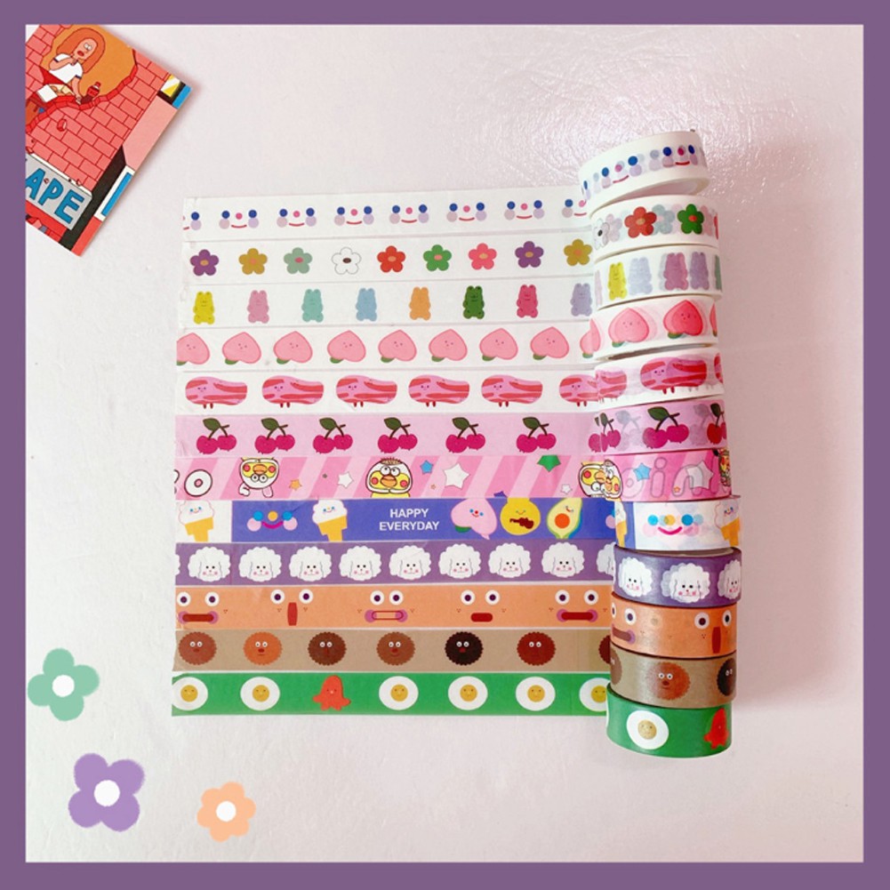 Washi Tape Motif Awan Wajah Beruang Tersenyum Gaya Korea Untuk Dekorasi Diary Scrapbooking