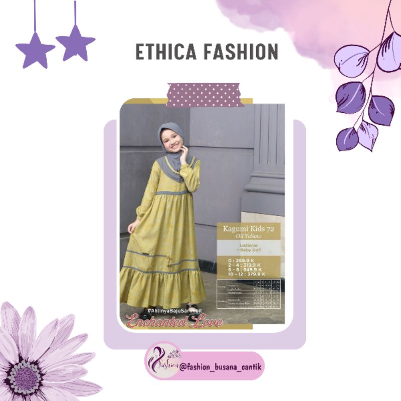 Ethica Fashion Kagumi Kids 72 Oil Yellow Gamis Anak Perempuan bahan Lodiarza Lengan Panjang