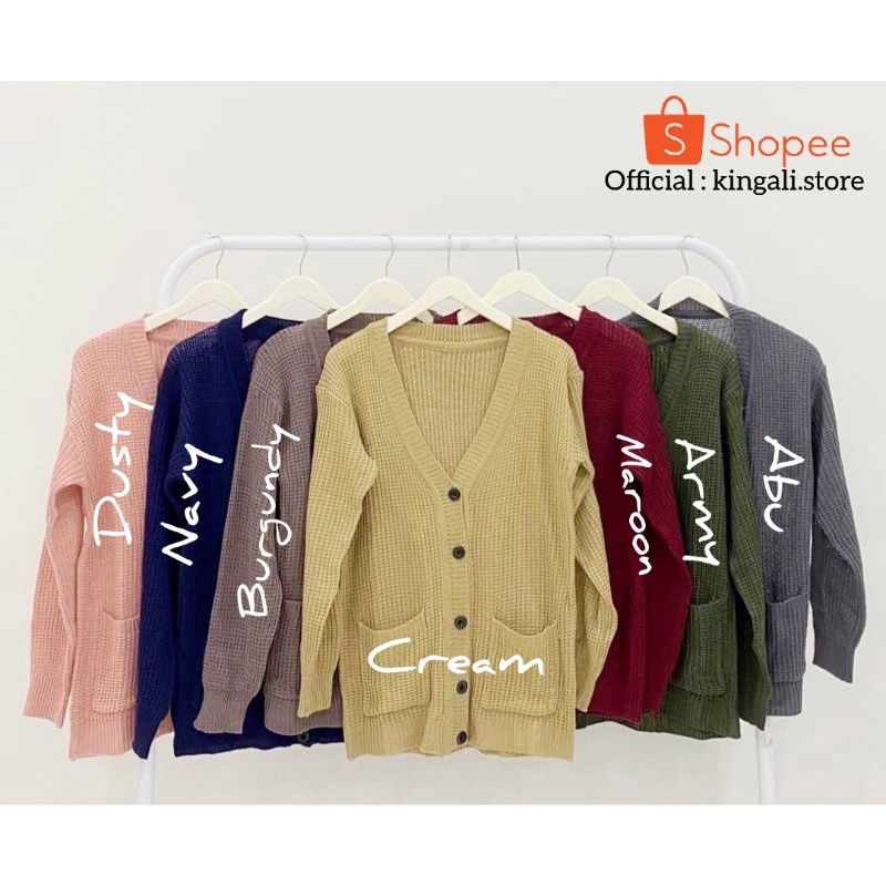 MARISKA CARDIGAN OVERSIZE RAJUT LENGAN PANJANG WANITA BAHAN TEBAL KANCING 5 OUTER KARDIGAN KEKINIAN-Cream