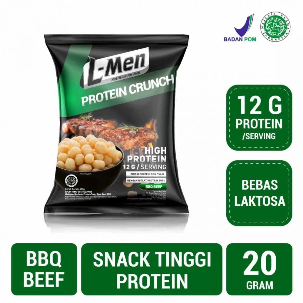 L-Men Protein Crunch BBQ Beef 20 gr Snack Diet Fitness High Protein Lmen