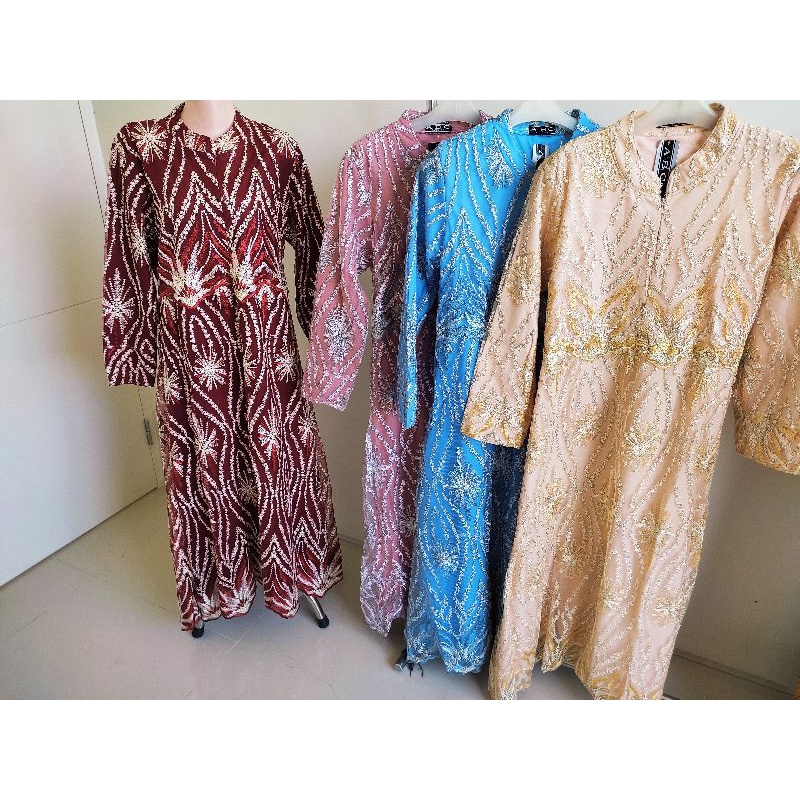 Baju / Gamis Brokat Tile Bordir Daun Timbul | Dress / Gamis Brokat Terbaru | Gamis Pesta