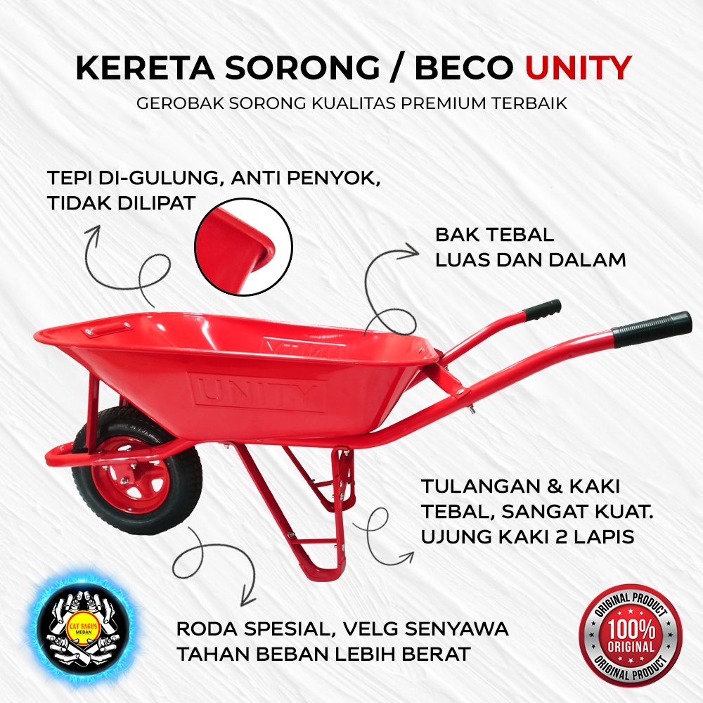 KERETA SORONG UNITY KUALITAS PREMIUM BAGUS / GEROBAK SORONG UNITY BAK TEBAL DIGULUNG RODA SENYAWA TA