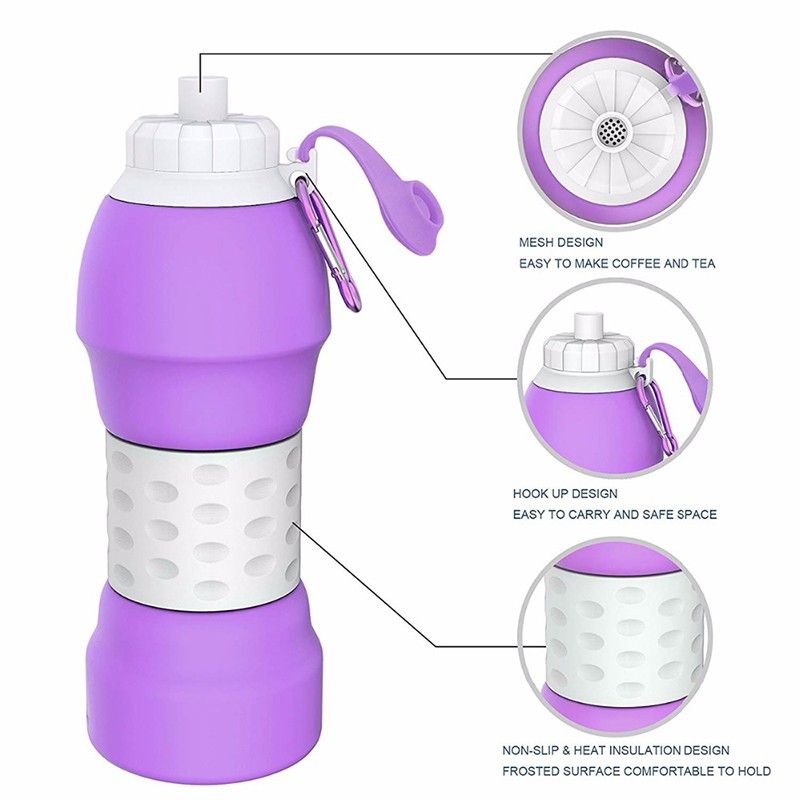 NEWPROMO Portable Collapsible Water Bottle 580ml Lightweight Silicon/Botol Minum Lipat Spiral