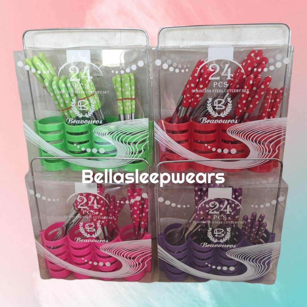 BELLA - SENDOK MAKAN | CULTERY SET POLKADOT BESAR ISI 24 PCS