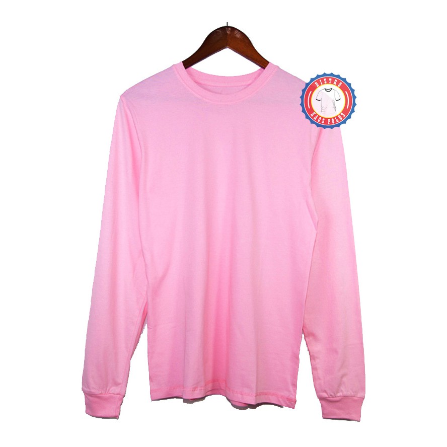  KAOS  POLOS  DISTRO PINK BABY LENGAN  PANJANG  COTTON COMBED  