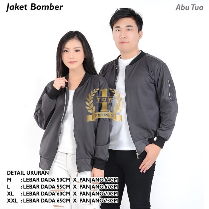 Jaket Bomber Pria Semi Kulit Polos Distro Bandung Pilot Murah T XF449   (Abu Tua) - Abu -Abu Tua, M