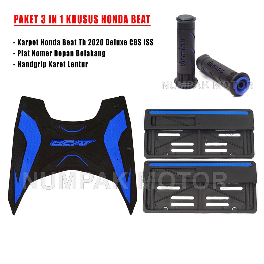 PAKET BEAT-Grip Handgrip Motor Beat+Karpet Beat Deluxe ISS CBS 2020+Plat Nomer-Untuk Motor Beat
