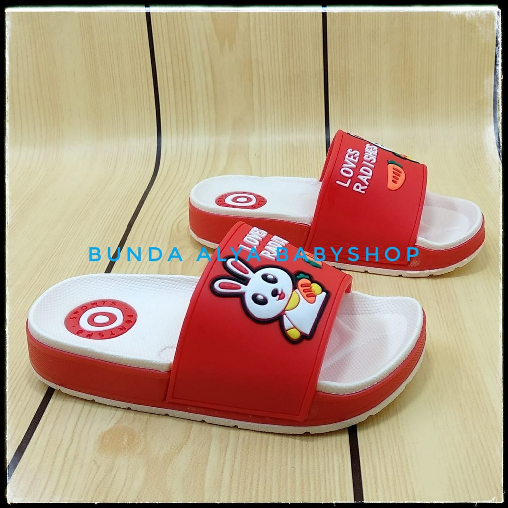 Sendal Anak Perempuan IMPORT Usia 2 3 4 5 6 7 Tahun Elastis Lentur Nyaman Digunakan - Sandal Anak Cewek Elastis Kelinci MERAH Empuk 24- 35