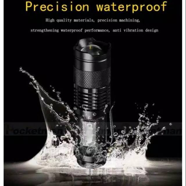 Senter LED Mini Flashlight Pocket Zoom Waterproof