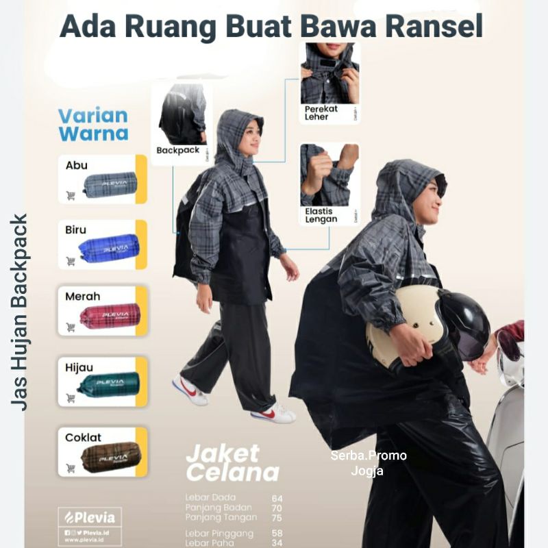 Jas Hujan Jaket Celana Backpack Rush - Jas Hujan dengan Ruang Ransel Plevia- Jas hujan kotak kotak