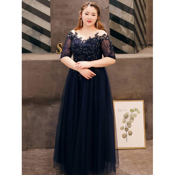 Gaun party Elegant Women   gaun dress  sabrina  dengan ukuran big size  dress  navy / black