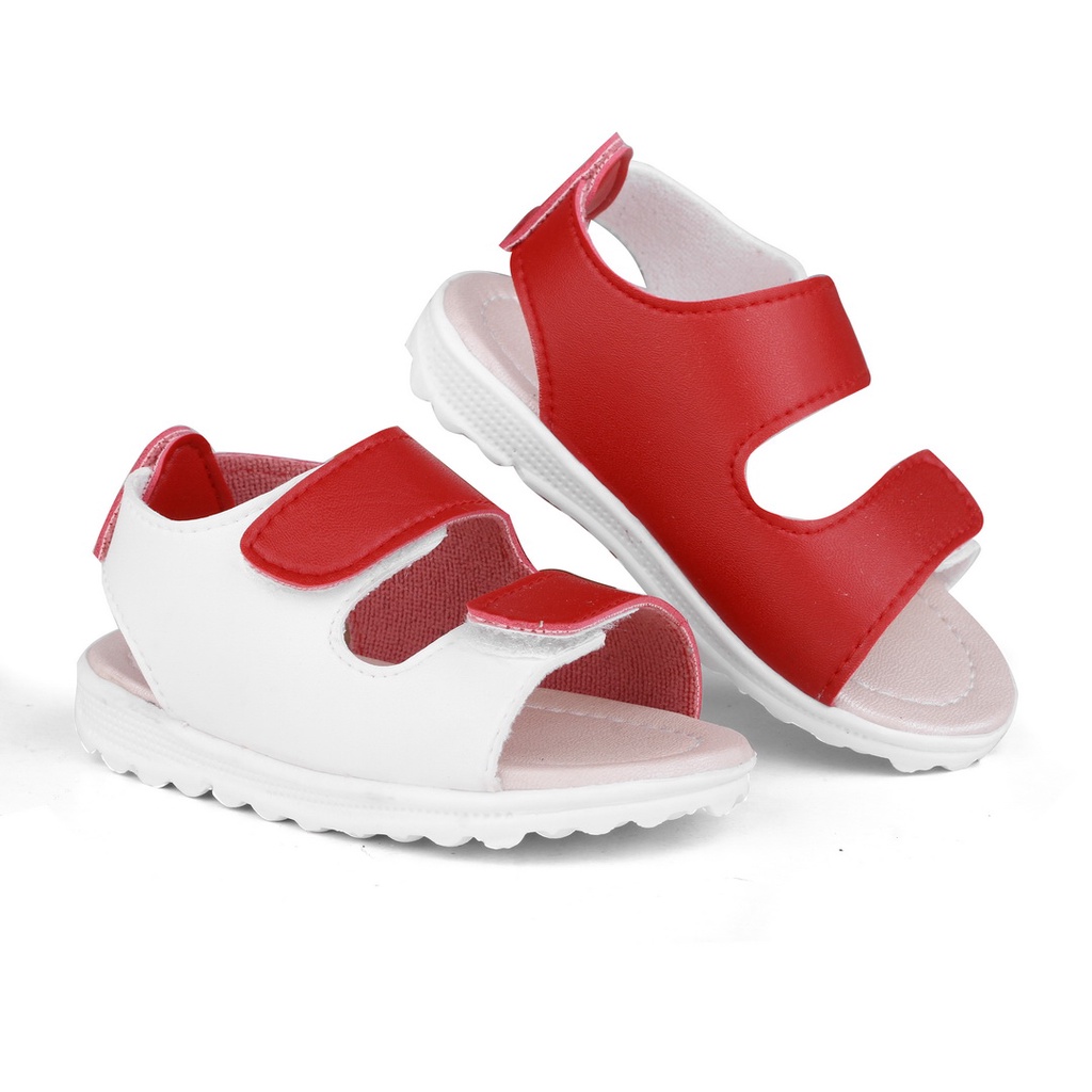 sandal anak unisex dua warna merah putih RDW