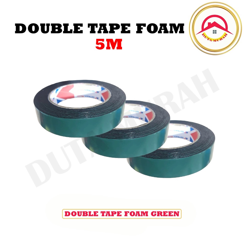 Tape Double Foam 1&quot; Inch x 5m / Double Tape kaca / Double Side Foam Tape / Double tape hijau busa