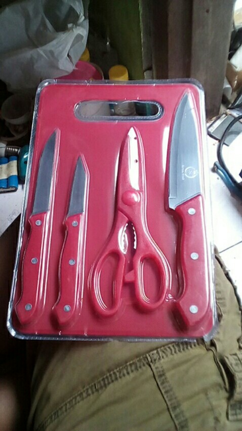 Set Pisau Dapur Talenan & Gunting 5 In 1 | Peralatan Masak | Alat Potong Serbaguna