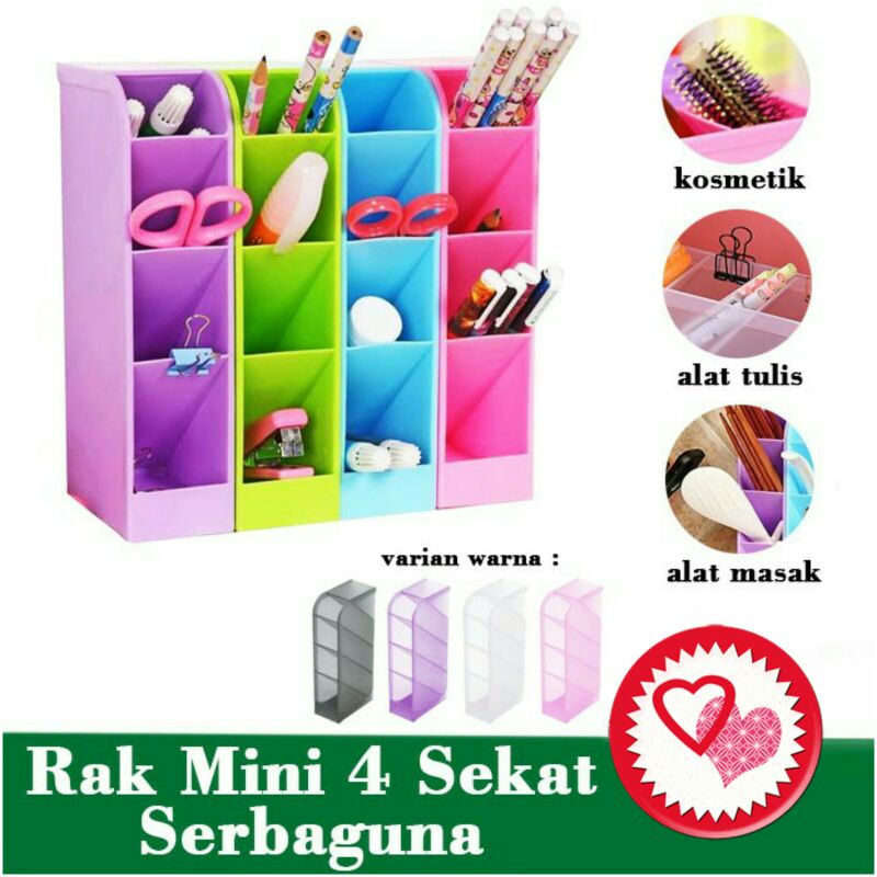 

RAK MINI 4 SEKAT PULPEN SPIDOL / RAK LACI PLASTIK 4 SLOT SERBAGUNA / RAK PLASTIK