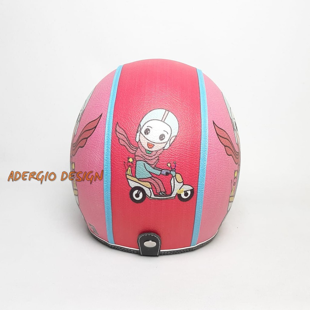 HELM BOGO Motif Hijab Pink Full Kulit Retro Klasik