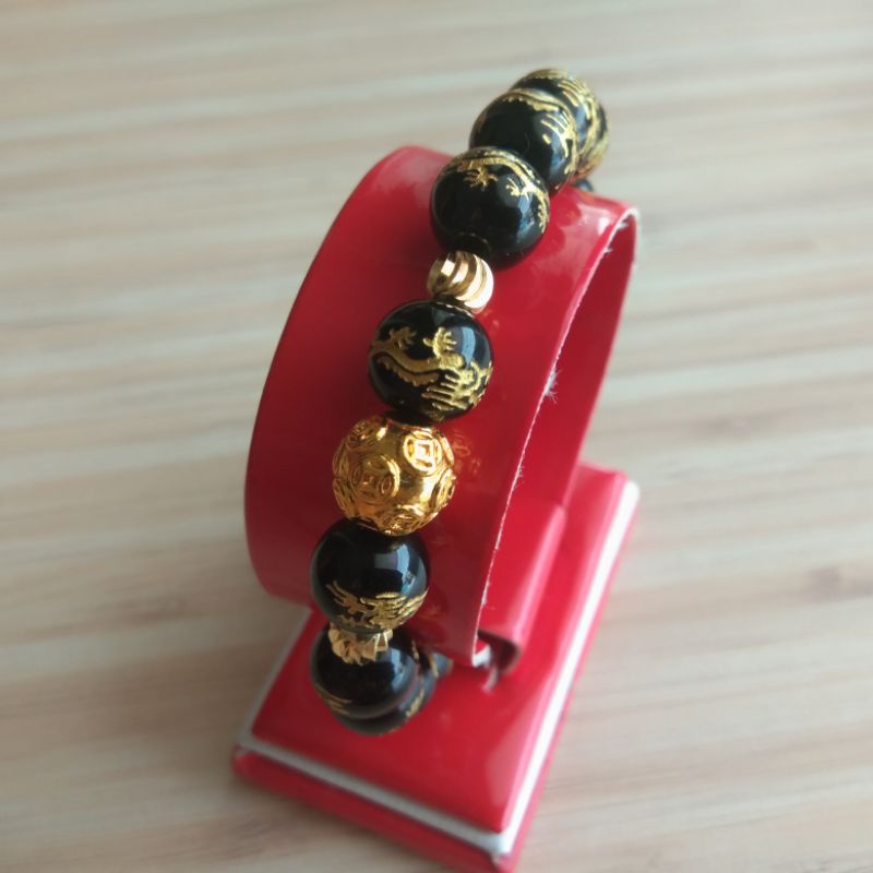 18k..Gelang Batu Tibet Gambar Naga 10mm