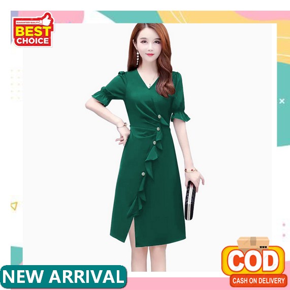 Baju Dress Pesta Natal Imlek Wanita Dewasa Kekinian Terbaru 2021 2022 Dress Scarlet Bhn Full Brukat 