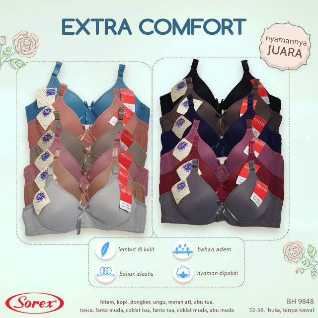 BH Super Nyaman SOREX 9848 BRA EXTRA COMFORT TANPA KAWAT sz 34 36 38 2 kait BTK