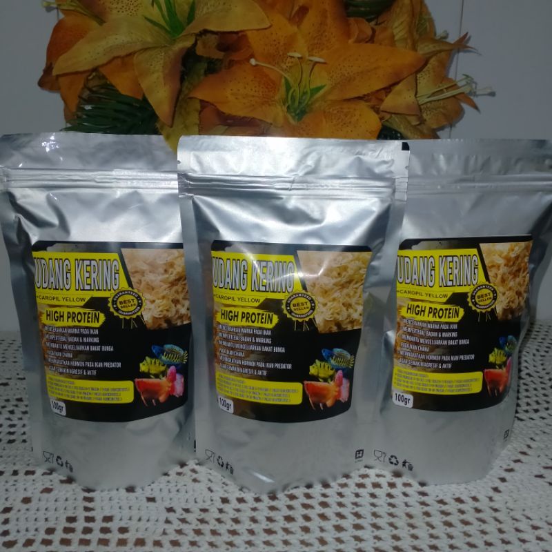Udang Kering(+Super Red,Spirulina&Yellow)Kualitas premium Super Pakan Ikan Chana,Arwana,Louhan,Pbass