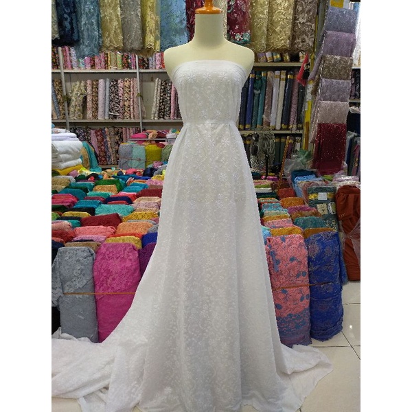 kain katun full bordir warna putih motif bunga