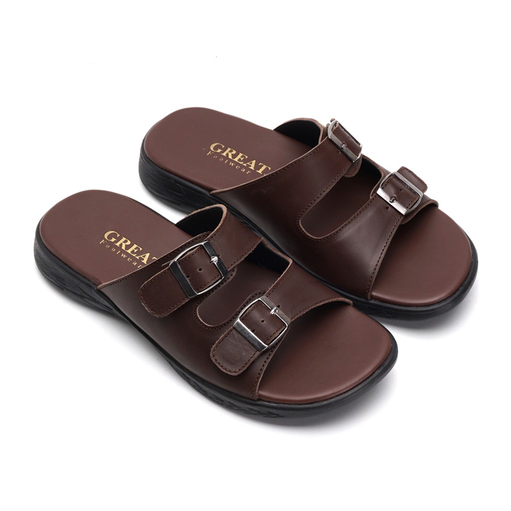 Mozza Brown | Sendal Slide Kulit Original Santai Kasual Pria Cowok Sandal Footwear | FORIND x Greata