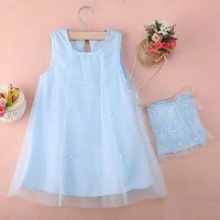 TBI Gaun Dress Princess Gatsby Blue + Sling Bag Fashion Import Anak Cute