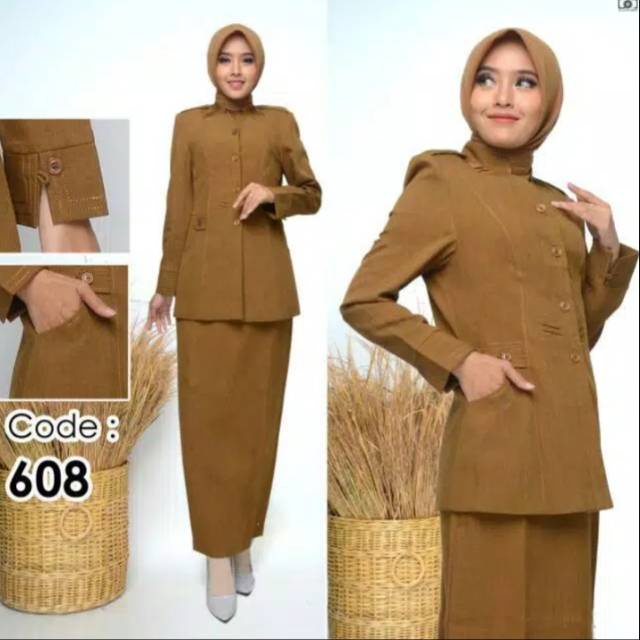 seragam Dinas Wanita Khaki Set Rok Span Blazer Pemda Kheki Stelan Celana Seragam PNS Pemda Tua Baju 