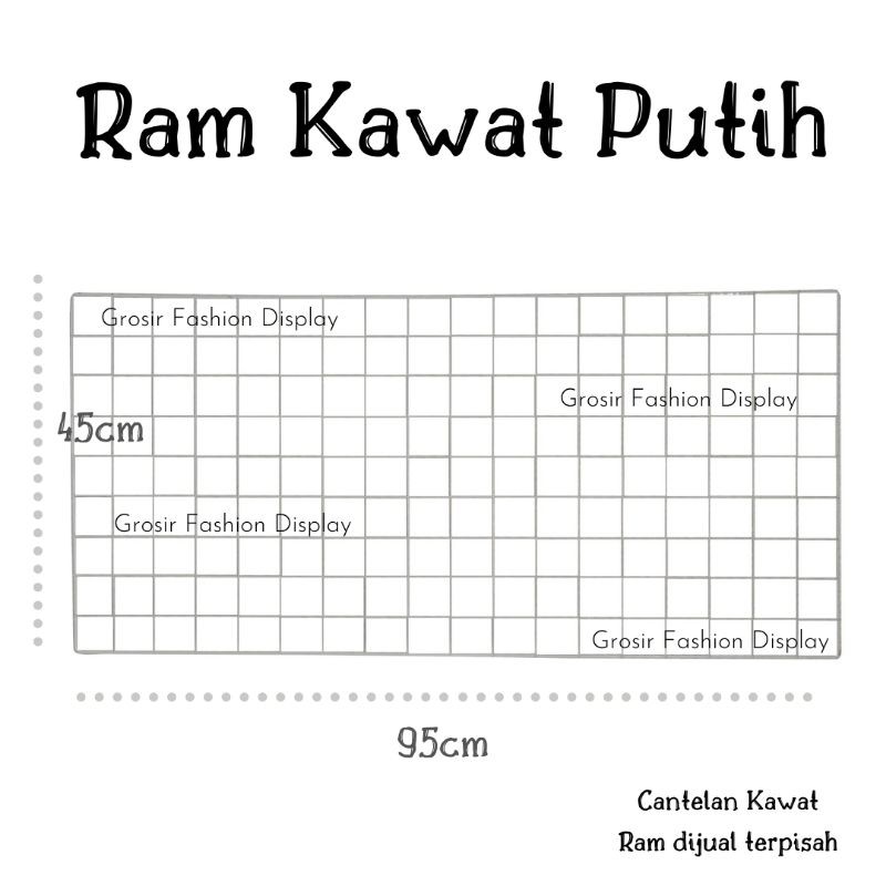 Ram Jaring Kawat Putih  45 x 95 Ram Grid Wall Warna PutihPot Gantung Pajangan Acc(BH)