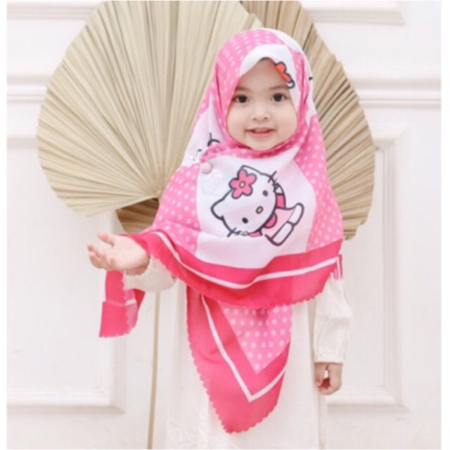 VOAL PRINTING ANAK MOTIF HELLOKITTY / HIJAB ANAK LUCU / KERUDUNG ANAK KARAKTER LUCU / JILBAB ANAK