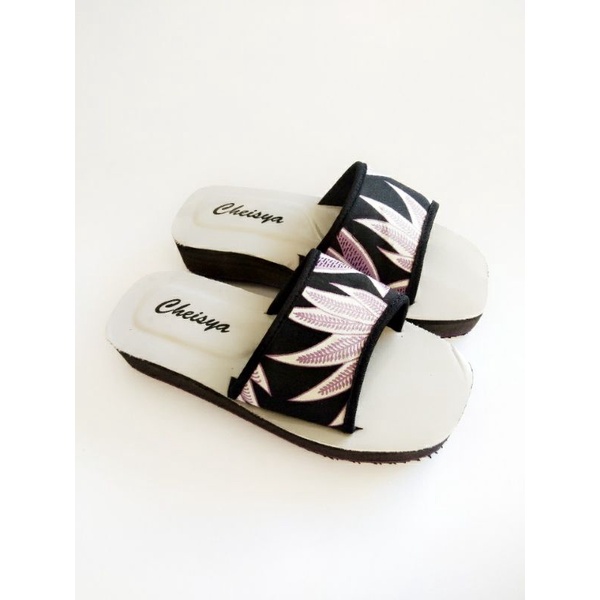 sandal wanita slip on kain batik wedges terbaru