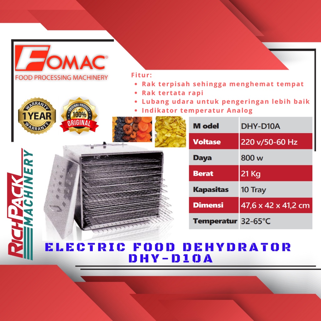 FOMAC DHY-D10A Dehydrator Mesin Kripik Pengering Bahan Makanan