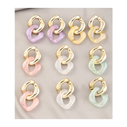 LRC Anting Tusuk Fashion Golden Acrylic Contrast Stitching Chain V5309X