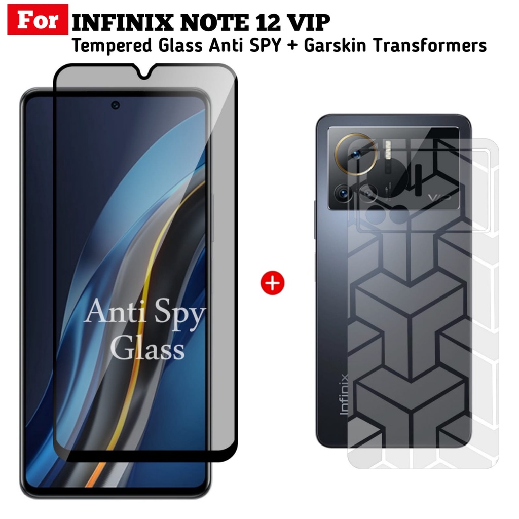 Tempered Glass Infinix Note 12 Vip / Note 12 G96 Privacy Anti Spy FREE Skin Carbon Transformers Back Handphone
