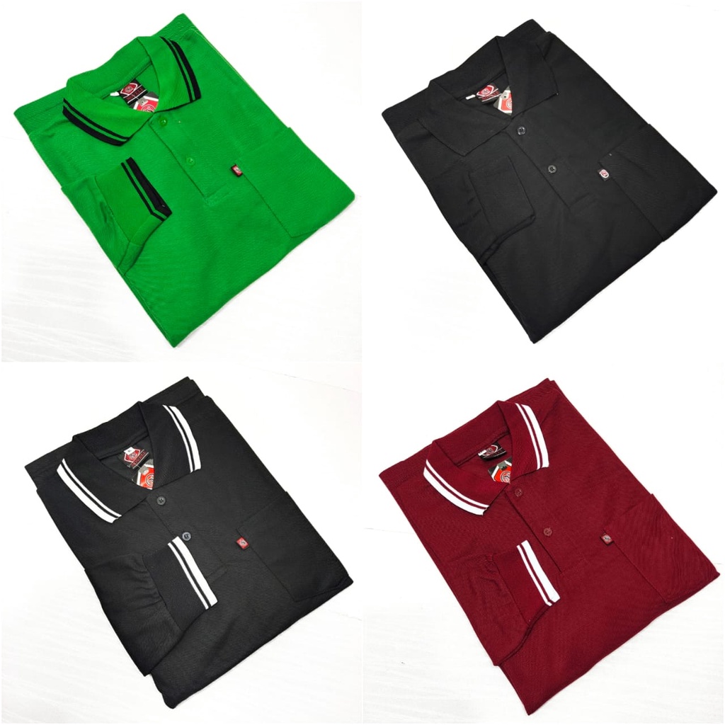 Kaos Polo Shirt Saku Pria Dewasa Kerah Polos Saku Lengan Panjang L XL XXL