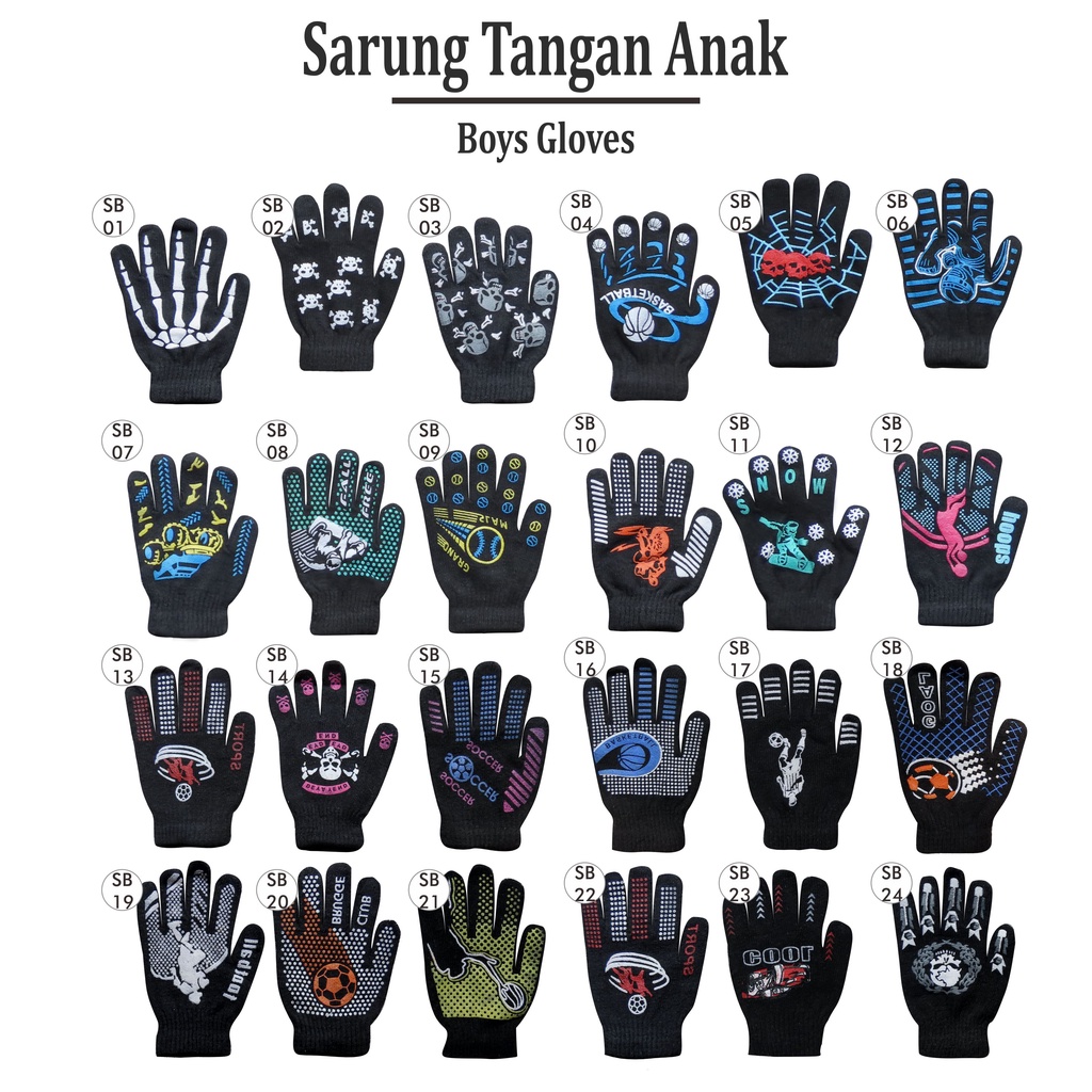 Sarung Tangan Anak Laki-laki Full Jari Antislip Usia 2 - 7 Tahun  Mukaki