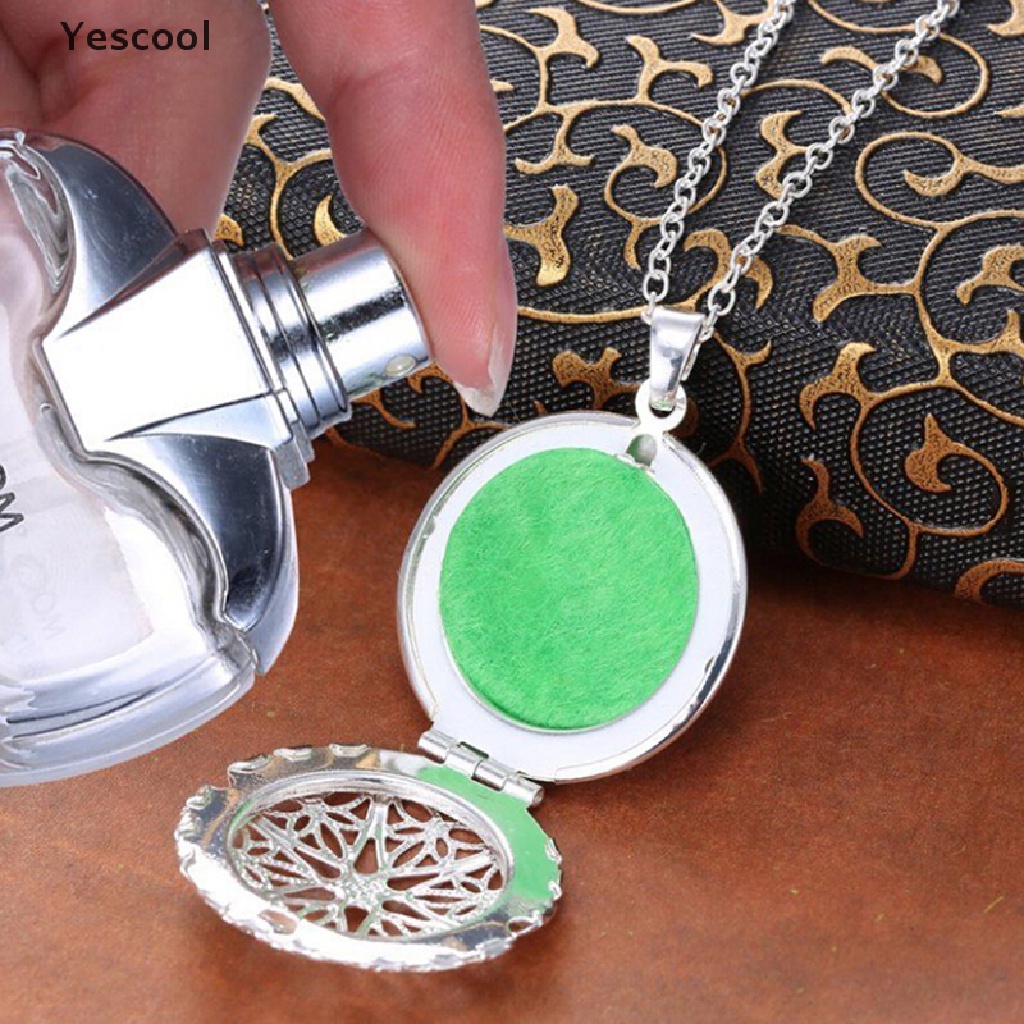 Yescool Kalung Rantai Liontin Locket Bulat Dengan 6 Pad Diffuser Aromaterapiessential Oil