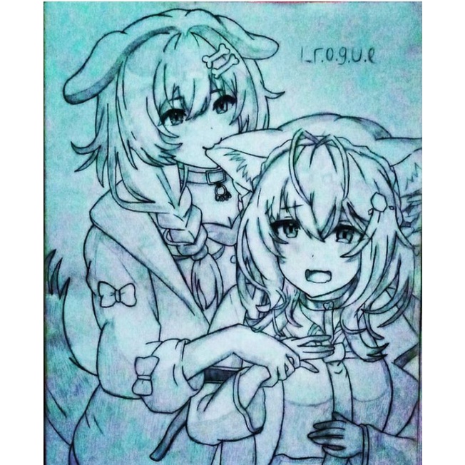 

sketch art 2 karakter vtuber hololive japan inugami korone & hakui koyori