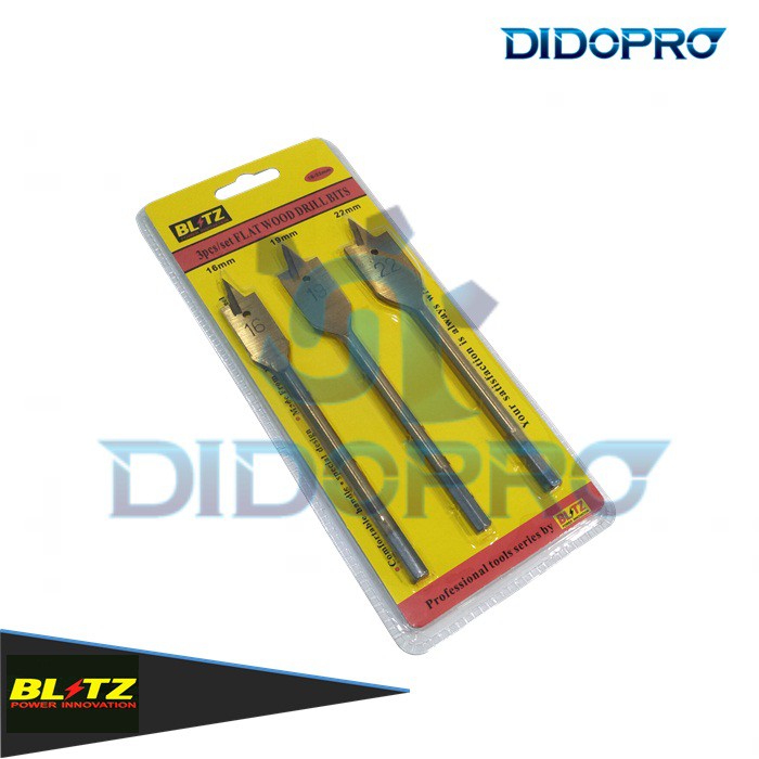 Mata Bor Kayu Gepeng Kipas Flat Wood Drill Bits Set 3pcs Blitz